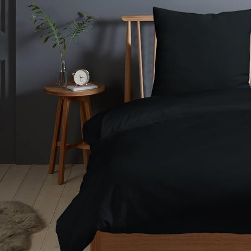 Pizuna Bettwäsche 135x200 + 80x80 Baumwolle Schwarz 400 Fadenzahl | 2-Teilig 100% Langstaple Baumwolle Bettbezug und Kissenbezug, Mako Satin Bettwäscheset 135x200 + 80x80 Mako Satin