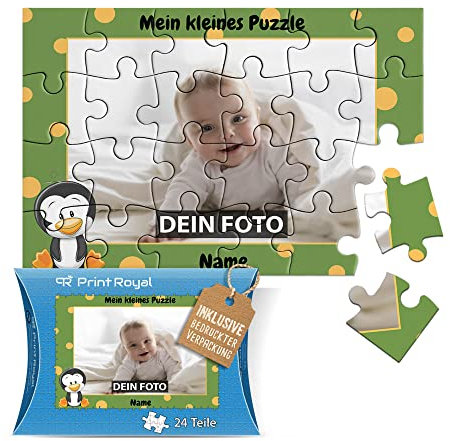 Fotopuzzle für Kinder mit Name und Foto Puzzle selbst gestalten - Mein kleines Puzzle mit Pinguin, Kinderpuzzle | 16,5 x 11 cm, 24 Teile in Kartonverpackung