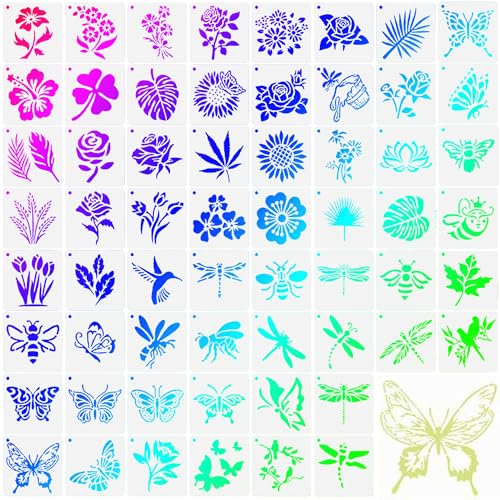 schablonen zum malen, 60 Stück Wiederverwendbare Blätter Blumen Schmetterling Schablone Set schablonen textilgestaltung Malvorlagen für DIY Sammelalben, Malen Auf Holz, Wand vorlagen steine bemalen