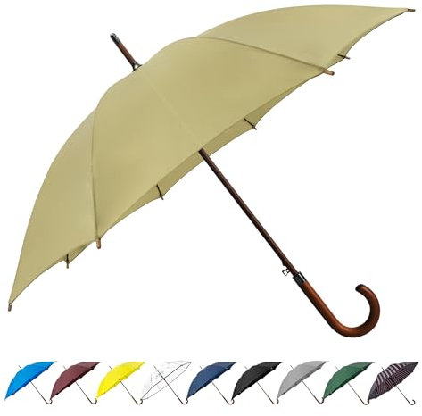 SoulRain Parapluie Classique à poignée en Bois avec Ouverture Automatique Coupe-Vent et bâton incassable 122 cm