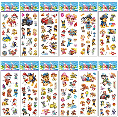 SUNYOVIME Paw Patrol 3D Sticker Kinder Kleinkinder, 12 Blätter Puffy Aufkleber Anime Set, für Belohnungsaufkleber, Mitgebsel Kindergeburtstag Gastgeschenke, (RT001)