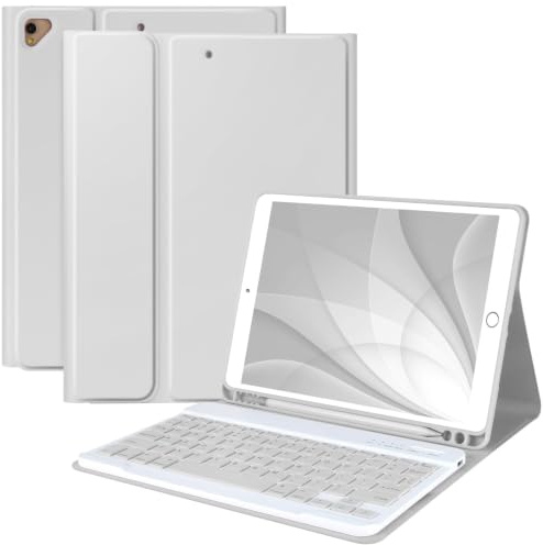 Funda de teclado para iPad de 10.2 pulgadas, 9ª 8ª 7ª generación, con teclado Bluetooth desmontable y soporte para lápices, para iPad de 10.2 pulgadas/iPad Air de 10.5 pulgadas (3ª generación)/iPad