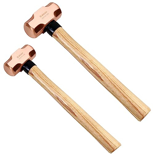 WEDO 2PCS Copper Sledge Hammer Set,3lb+5lb,Wooden Handle,Non-Magnetic,Die-Forge,Corrosion Resistant, DIN Standard
