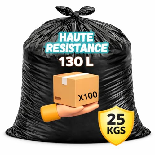 Müllbeutel, dick, 130 l | Karton mit 100 schwarzen Beuteln | Dicke 55 Mikron | Schwere Abfälle, Garten, Papier, Lebensmittel | Werkstatt – Büro – Privatpersonen