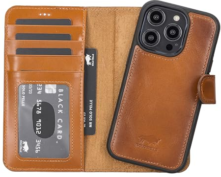 Solo Pelle Lederhülle kompatibel für iPhone 15 Pro in 6.1 Zoll abnehmbare Hülle (2in1) inkl. Kartenfächer für das original Apple iPhone 15 Pro (Cognac braun)