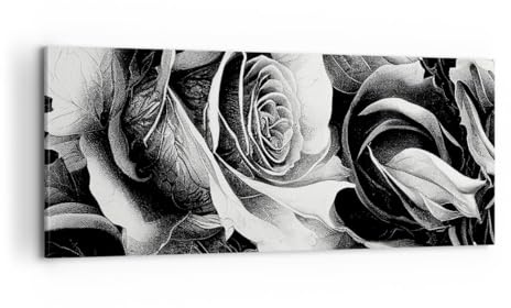 ARTTOR Leinwandbild 100x40cm Wandbild Botanik Schwarz-Weiß - 5623 | Blumen Rosen Schwarz Panorama Groß Wanddekoration Wohnzimmer Schlafzimmer Wanddeko Wand Kunstdruck Wandkunst ARTTOR