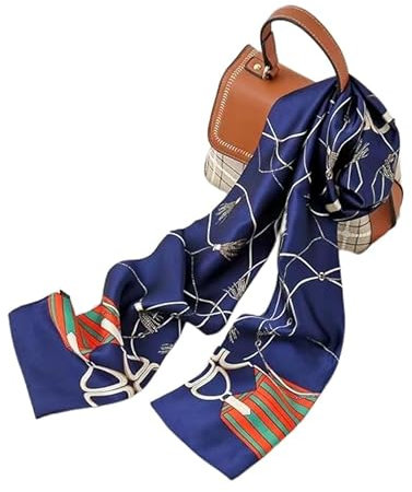 KIZAMI 2 Stück Damen-Seidenschal für vier Jahreszeiten, luxuriöses Design, bedruckt, Damen-Satin, modisch, glatt, Damenschal, Krawattenschal, 145 x 15 cm