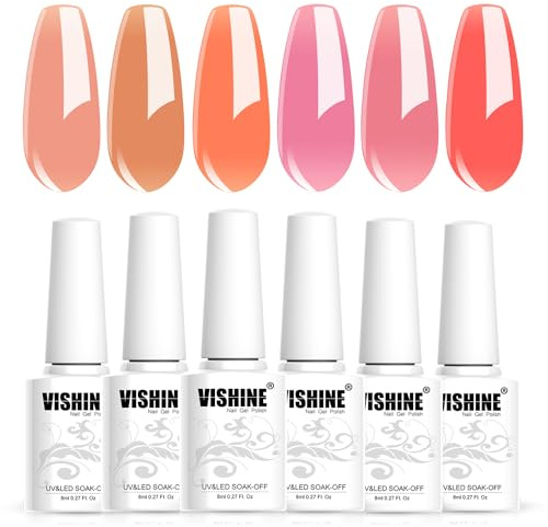 Vishine Jelly Gel Nail Polish Kit 6 Color 8ml Light Hot Pink Coral Rose Translucent Soak Off Nail Gel Polish Crystal Color Nail Art Varnish Collection Gift Set