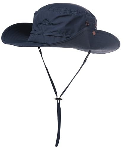 Comhats UPF 50 Sun Hats Wide Brim Summer Mesh UV Protection Safari Hat Fishing Walking Hiking Boonie Hats for Men Chin Strap Waterproof & Breathable