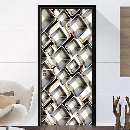 3D Tür Aufkleber Selbstklebend Tür Poster Tür Tapete Tür Wandaufkleber Tür Kunst Tür Wandaufkleber Tür Foto Geometrisches Metallgitter 95 X 215 Cm Türdekoration Für Wohnzimmer, Schlafzimme -1X2D5H0J1D