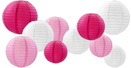 GAKA FAVOR 10 Pink Paper Lanterns Set, Wedding, Christening, Communion, Birthday Party Decoration, Unfinished, 25CM(10in) DIY Paper Lanterns with Ceiling Mount