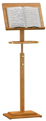 Music Stand for Sheet Music with Tray,Bamboo Portable Music Stands Holder folding music stand Case Adjustable Height39.37″-51.2″for Conductor Lectern Guitar Violin Piano Manhasset (Natural)