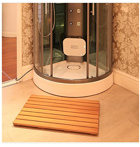 Duschbrett aus Holz, Bambus-Badematte, hölzerne Duschmatte, rutschfeste, wasserdichte große Badezimmer-Bodenmatte für drinnen und draußen, anpassbar, 80 x 90 cm