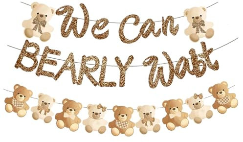 Bearly Wait Banner Bear Baby Shower Party Supplies Bearly Wait Growth Baby Shower Decorations Brown Glitter Scallion Powder Sparkling Flag for Boy Girl Gender Reveal Party