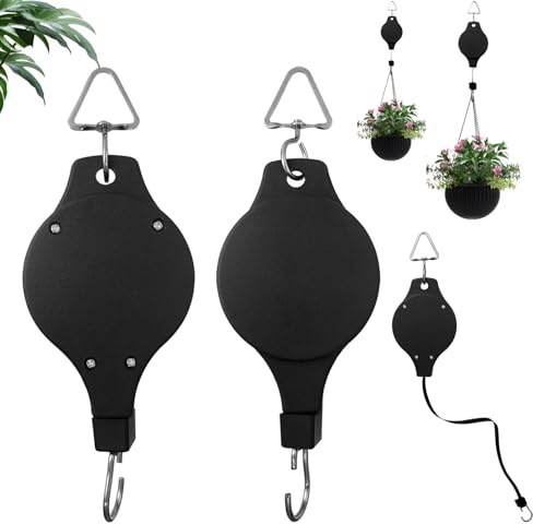 TTQiAnJ 2 Stück Pflanzenrollen Haken Einziehbar Blumenkorb Haken Ampelaufzug Blumenampel Deko Teleskop Haken für Gartenkörbe,Futterspender,Töpfe und Vögel,Schwarz