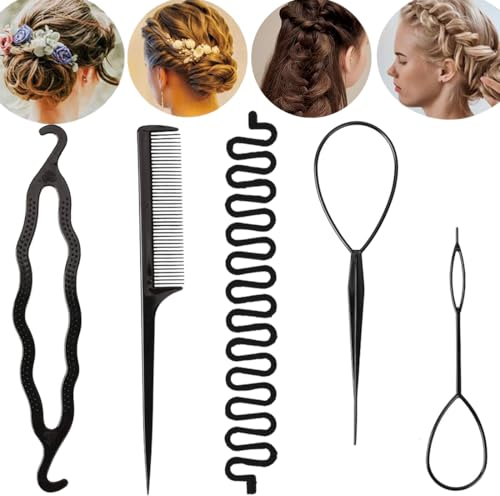 Strumento per intrecciare i capelli Set,5 Spirale Veloce Trecce Attrezzo Accessori Capelli per acconciature,Nero Fai-da-te Styling Accessori Per Donne