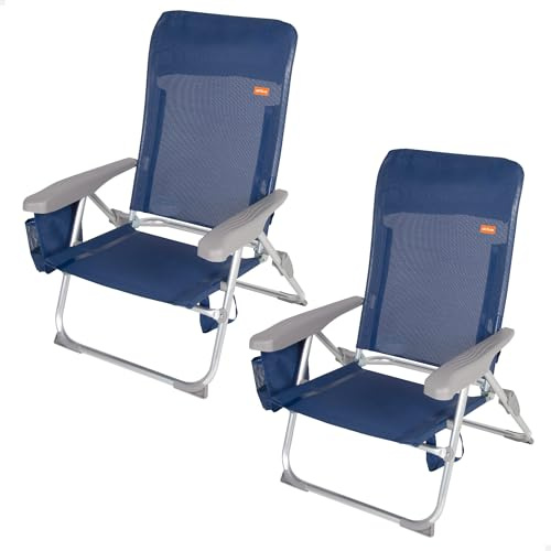 AKTIVE Pack 2 sillas de Playa Plegado Plano, Muy compactas, Multiposición, 6 Posiciones, con cojín y Bolsillo, con Asas para fácil Transporte, Medidas 47x58x87 cm, De Aluminio, Antivuelco (85472)