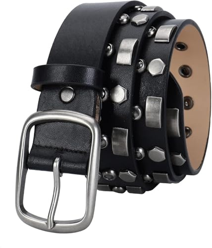 AGUTALITHIC 3 Reihen Hellen Nietengürtel Rock Nieten Gürtel Leder Punk Ledergürtel mit Dornschließe für Damen und Herren Gothic Kleidung Zubehör(115cm/45, Style1)
