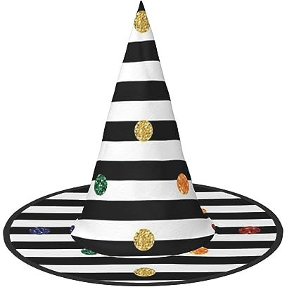 WSHFFILO Glitzernder Regenbogen-Hut, gepunktet, gestreift, schwarz-weiß bedruckt, Halloween-Hut, faltbar, spitzer Hut, Party-Dekoration, Hut