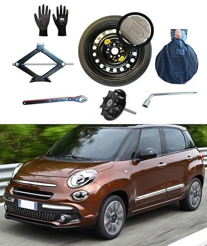 Kit de roue d'escorte 16 compatible avec Fiat 500L avec Cric, Clé, Vis, Gants et Sac 125/80R16
