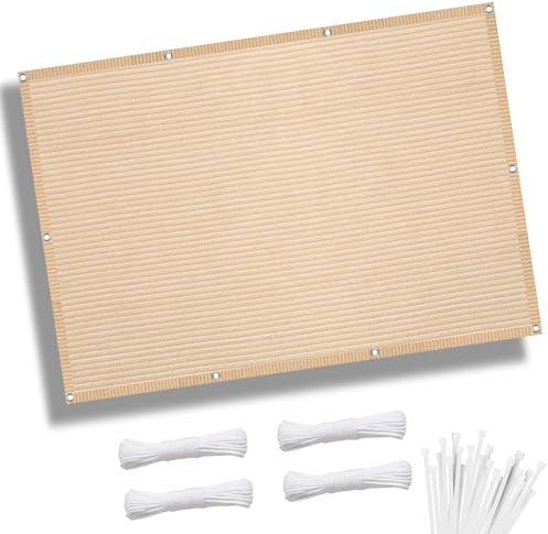 Tenda parasole rettangolare, 3 m x 7,5 m, protezione dai raggi UV, copertura in tessuto per serra, giardino, pergola, resistente al vento, rete ombreggiante, colore crema