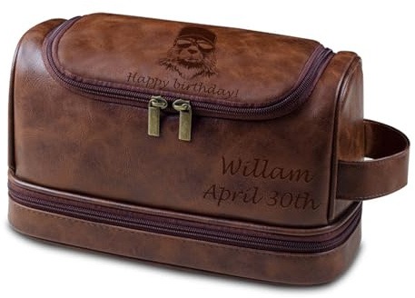 Personalisierter Kulturbeutel für Herren aus Leder | Individuell, Reise-Kulturtasche, Mit Initialen, Geschenk für Papa Ehemann Opa Trauzeugen, Vatertag