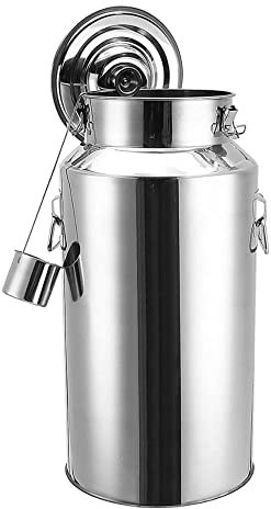 KUOYTT Luftdichte Milchkanne aus Edelstahl für den Bauernhof, robuste Milchflasche, Weineimer, Milchtopf, Eimer, 5 l/9 l/14 l, Ölfass, Teekanister mit Silikondichtungsdeckel und Weinlöffe
