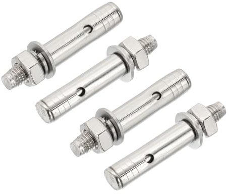 PATIKIL Tornillos de expansión de acero inoxidable 304 M10 x 60mm, 4 Pzas, tornillo de cabeza hexagonal externa con camisa alargada para hormigón, tabiquería seca, color plateado
