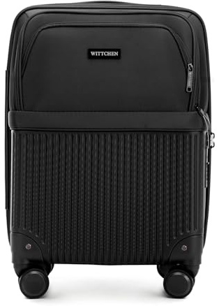 WITTCHEN AXIS | 55x37x21,5 Handgepäck Koffer Kabinentrolley | Hybrid ABS Nylon mit Laptopfach 15 Zoll TSA Zahlenschloss Teleskopgriff 360° Rollen Leicht Reisekoffer Bordgepäck | Schwarz