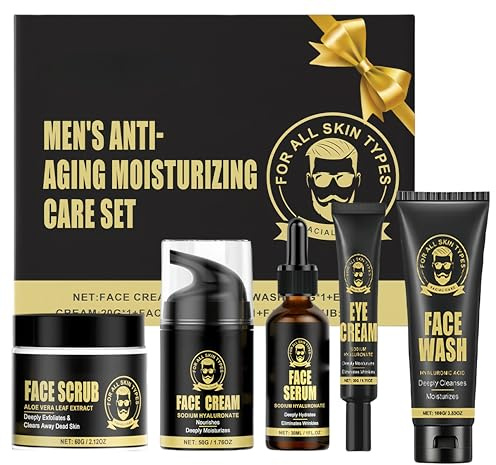 Men's Anti-Aging Care Set - Mens Skincare Set - Day/Night Moisturizer, Eye Cream & Anti-Wrinkle Serum - Gift-Ready Skincare Kit for Men - Combat Fine Lines & Revitalize Skin-5PCS