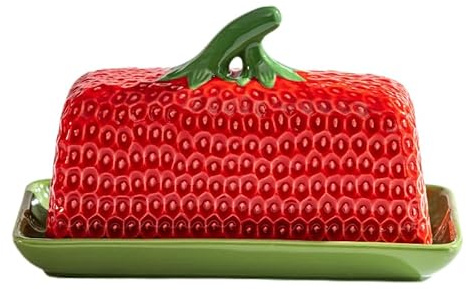 Large Strawberry-Patterned Butter Dish with Lid,500g | Ceramic Butter Dish for Kitchen & Home - Dishwasher Safe, Butter Storage, Gift for Mother’s Day, Thanksgiving or Christmas