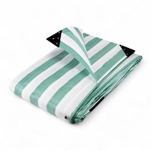 170gsm Heavy Duty Striped Tarpaulin –Waterproof Market Stall Cover – UV Protected Outdoor Tarp with Eyelets & Corner Reinforcements (Green & White, 3.5m x 5.5m (12' x 18'))