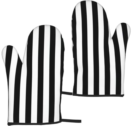 Black & White Stripe Print Insulated Gloves Baking Cooking Grilling Kitchen Comfort Easy Clean Versatile Use