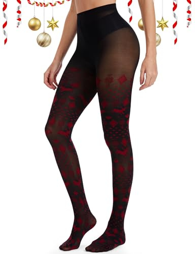 Becellen Strumpfhosen Damen, 60 DEN Shape Weihnachten Feinstrumpfhose Reißfest Schwarz Stützstrumpfhose Weihnachten Nahtlose Bauchweg Strumpfhose Schwarz Christmas Pantyhose