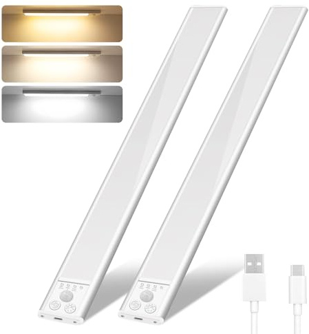 flintronic 2 stycken LED-underskåp kök, 30 cm rörelsesensorlampa, 3 temperaturfärg 4 ljusstyrka, magnetisk uppladdningsbar skåpbelysning, för skåp/trappa/badrum/hallar