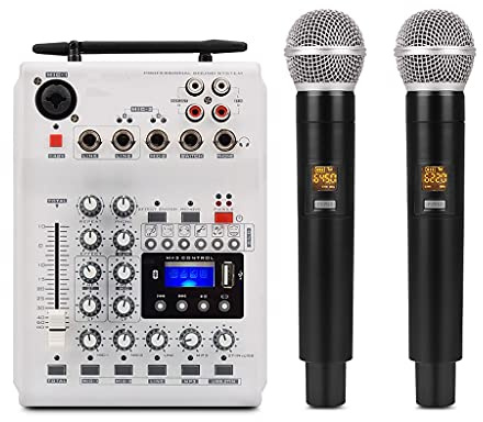 Console DJ portatile Mixer scheda audio con microfono Uhf a 2 canali per Home Pc Studio Registrazione Rete Live