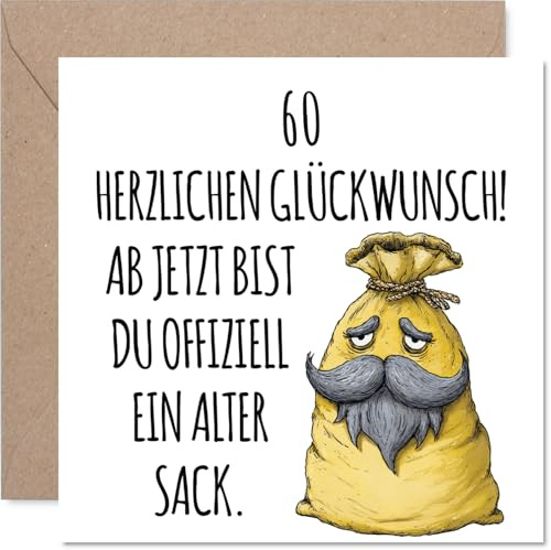 Stuff4 Witzige Geburtstagskarte 60. für Freund/in, Design „Alter Sack | Humorvolle quadratische Grußkarte mit Umschlag, Innen blanko, Premium-Qualität 145mm x 145mm