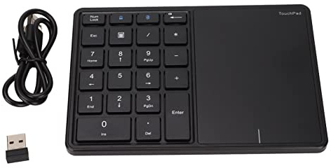 Fdit Pavé Numérique sans Fil avec pavé Tactile, 22 Touches 4.2 et 2,4 G Double Mode, Batterie Rechargeable de Type C 500 MAh, Clavier Numérique pour PC, Ordinateur Portable, Tablette (Black)