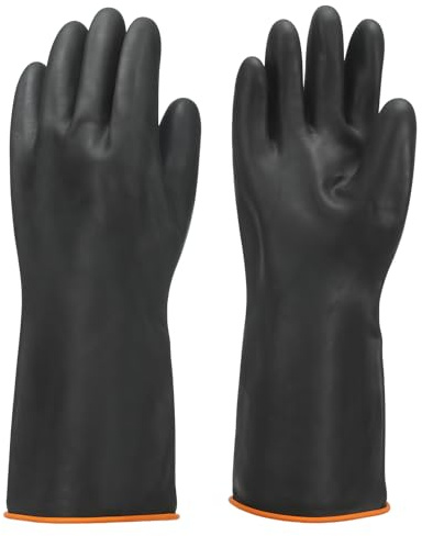 QUARKZMAN Guanti Resistenti Agli Agenti Chimici, Guanti Industriali In Lattice 35cm Con Manica Lunga Antiscivolo Protezione Sicurezza Lavoro Per Pulizia Lavaggio Piatti Resistenti, Nero