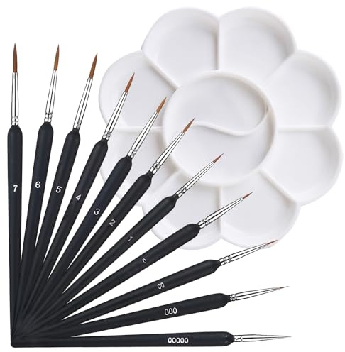 11Pcs Fine Paint Brushes,Detail Painting Brushes,Miniature Paintbrush | Model Paint Brushes,with a Palette,Versatile Brush Set,for Art Painting,Nail Art,Acrylic,Watercolor,Oil and Gouache Paints