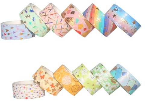 RGYBAO Lot de 12 rouleaux de ruban de masquage esthétique 15 mm x 3 m par rouleau de ruban décoratif pour art, artisanat, journal, carnet de notes, scrapbooking