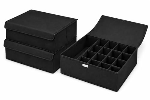 PEROS Aufbewahrungsboxen mit Deckel, Organizer, 2er-Set, faltbare Stoffbox, Ordnungsboxen, Organizer mit Deckel44 x 29 x 12,5 cm (Schwarz)
