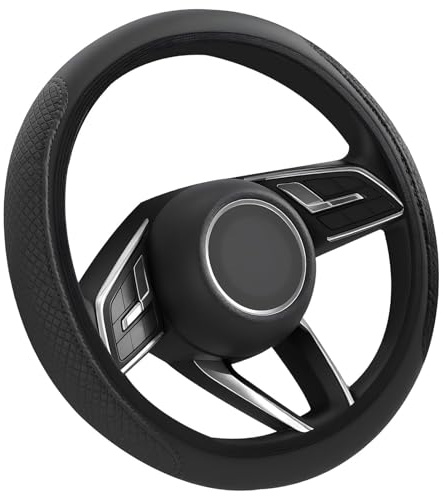 MNYXIS Lenkradbezug Auto Universal 37-38 cm, Hochwertiges Leder-Design, Anti-Rutsch & Atmungsaktiv, Lenkradhülle Schwarz mit Schwarzer Naht, Komfortabler Lenkradschutz für PKW SUV