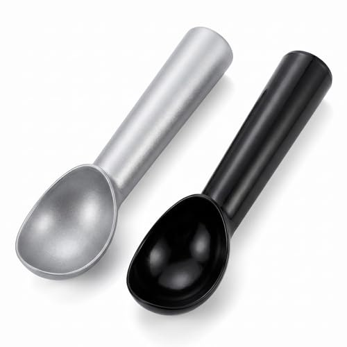 DiiWmme 2Pcs Ice Cream Scoop,Nonstick Anti-Freeze Aluminum Ice Cream Scooper,Heavy Duty One-Piece Metal Design,Dishwasher Safe for Gelato,Sorbet,Cookie Dough,Stainless Steel Ice Cream Scoop