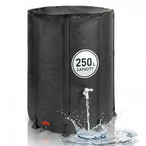 Relaxdays Depósito de Lluvia Plegable 250L, jardín/balcón, 2 grifos, Negro