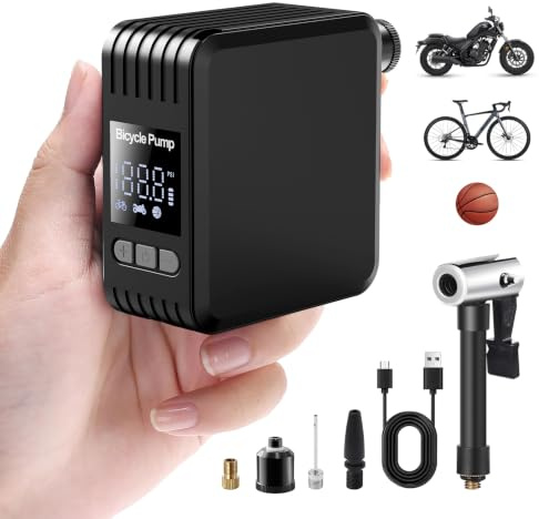 Mini Bomba de Bicicleta Eléctrica, 150 PSI Bomba de Neumáticos Eléctrica Inalámbrica con Manómetro Digital, Bomba Eléctrica para Bicicleta MTB y Carretera, Bicicleta MTB, Motocicleta