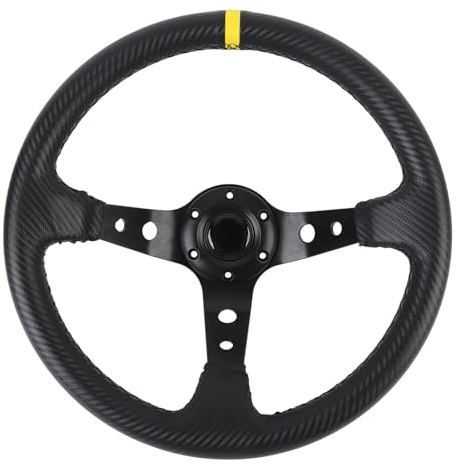 Tnfeeon Volante Deportivo Universal de Competición, Volante de Dirección de 14 Pulgadas con Aspecto de Fibra de Carbono, PVC y Aluminio, con Botón de Claxon, Tornillos de Montaje y (YELLOW)