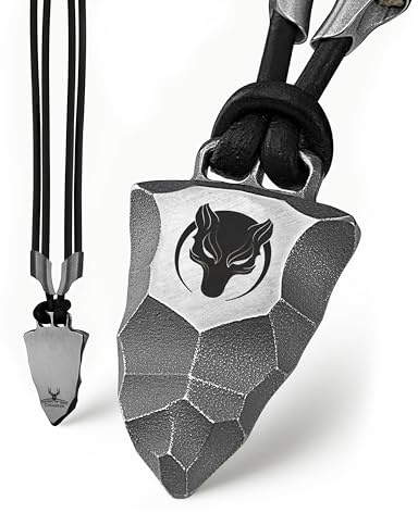 Element of Gods Wolf Kette & Wikinger Schmuck für Herren & Damen – Titan-Anhänger mit Lederband – Nordische Mythologie & Krafttier Halskette – Geschenk für Männer & Frauen