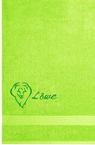 Lashuma Handtuch Bestickt mit Sternbild Löwe, Linz Duschtuch 70x140, Badehandtuch Grün – Apfel