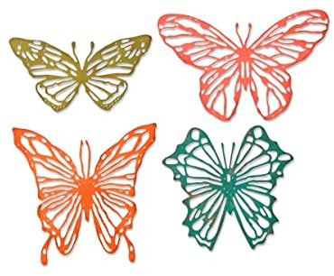 Sizzix 613341 Thinlits Stanzschablonen 4 STK Gekritzelte Schmetterlinge von Tim Holtz, Mehrfarben, Einheitsgröße